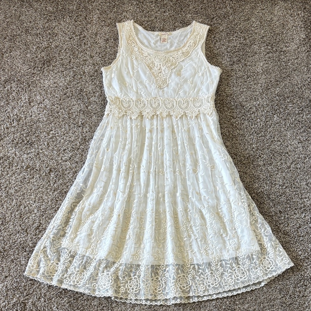 Sundance Cream Boho Festival Lace Embroidered Floral Dress Size 8